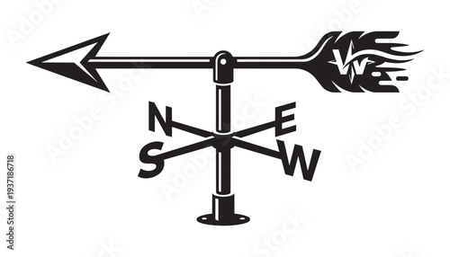 Weather vane indicating cardinal directions, vintage illustration of wind direction arrow