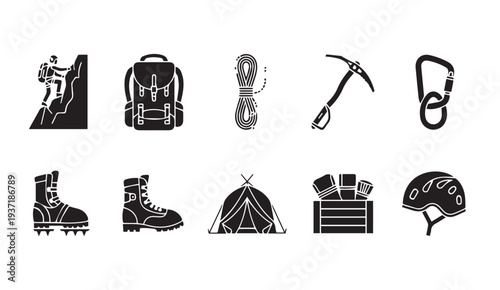 Outdoor adventure icons set with camping and hiking gear