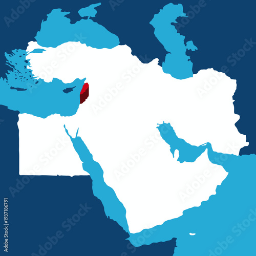 Lebanon Highlighted on Middle East Map – 3D Location Map Illustration of Iran in Western Asia