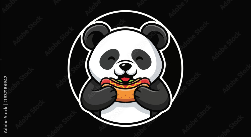 Fototapeta premium Panda cartoon eating hot dog