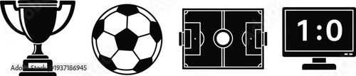 Soccer championship scoreboard and trophy icons