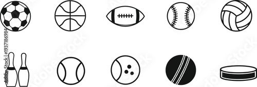 Collection of various sports equipment icons