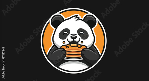 Panda eating pancakes cartoon illustration