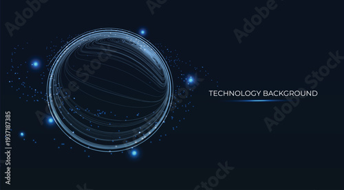 Dynamic blue fiber optic threads elegantly form a high-speed circle of pulsing neon lights, orbiting like a cosmic trail in a universe. Sleek modern tech concept: innovation, data flow, velocity. Wave