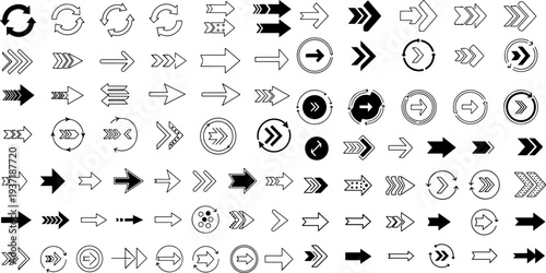 Arrow icon set with cursor and direction symbols. Collection of modern simple black vector arrows in different styles for navigation and interface design.eps