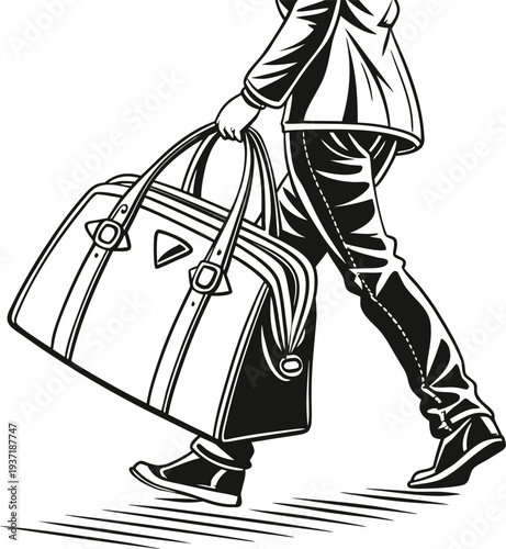 Vector illustration of a person walking with a duffel bag