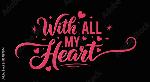 Pink heart typography on black background