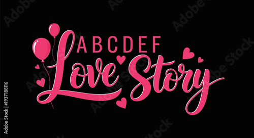 Pink love story text against black background