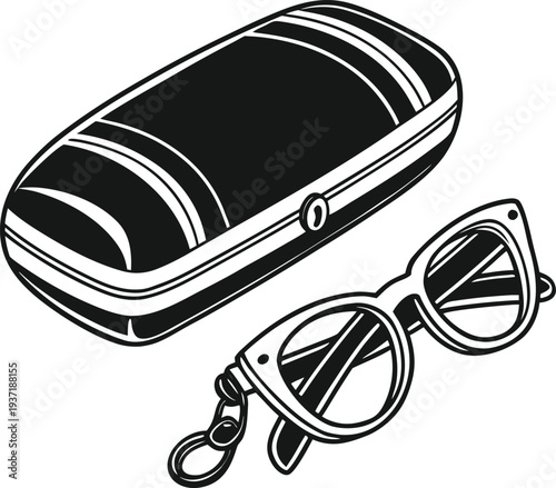 Vector illustration of black sunglasses and case
