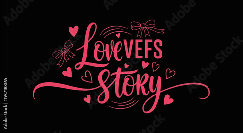 Pink love story text design on black