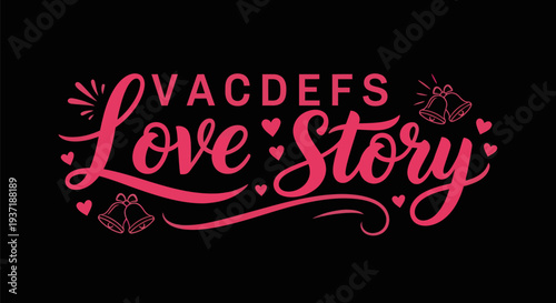 Pink love story text design on black