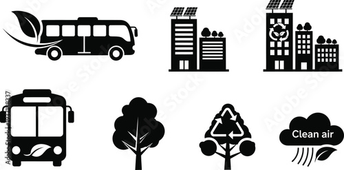 Earth day eco friendly transportation and urban sustainability icons