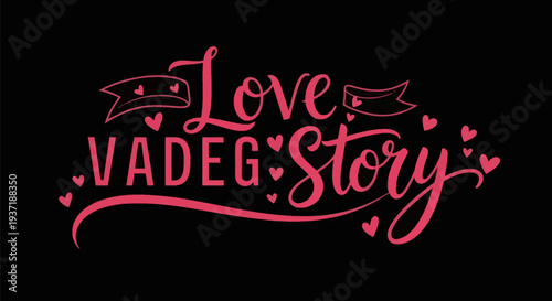 Pink love story text on black background