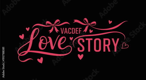 Pink love story text on black background