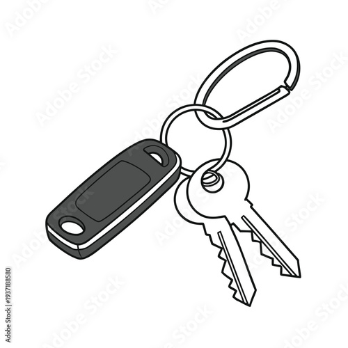 A set of shiny silver metal keys on a keyring isolated on a white background provides secure house access and represents the success of opening doors in the real estate business