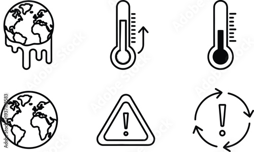 Earth day icons highlighting climate change and global warming awareness