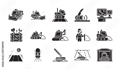 Construction equipment and tools icons set in modern style