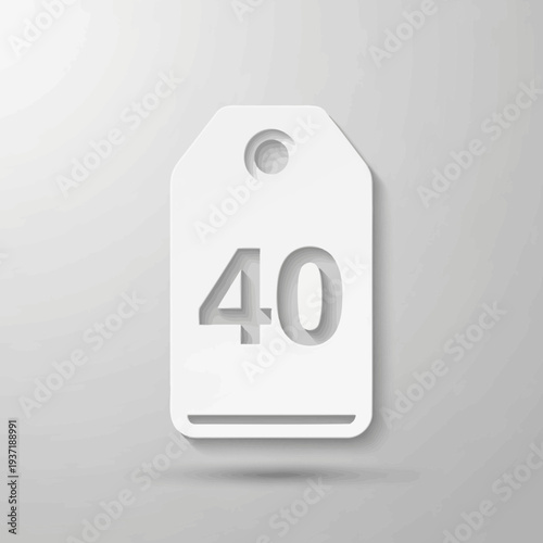 White paper-cut style price tag with number 40, layered effect and shadow on gray background