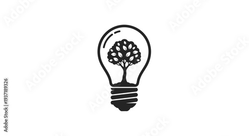 Conceptual Light Bulb with a Human Brain Inside Representing Creativity and Intelligence Symbol in Black and White Outline on Isolated White Background