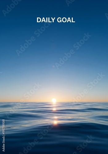 Sunrise Over Calm Blue Ocean Water With Sun Reflection And Sky Text