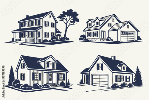 Modern Residential House and Real Estate Property Vector Icons