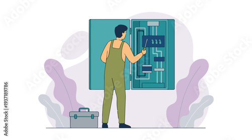 Electrician or technician performing maintenance on an electrical panel