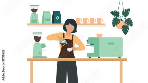 Barista Pouring Freshly Brewed Coffee into a Cup in a Modern Cafe