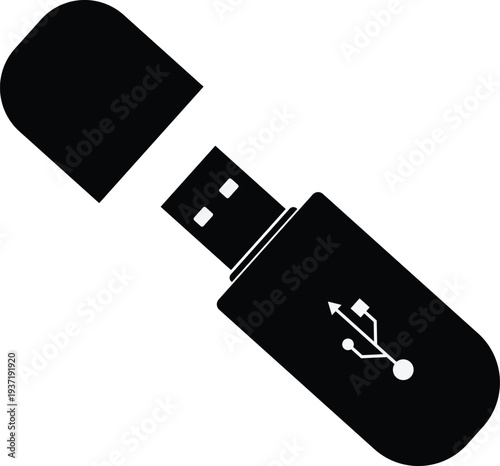 silhouette of a flash drive with a protective cap open.