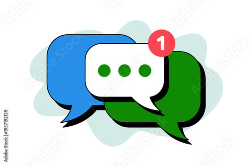 A vector graphic illustration of chat bubbles with a notification symbol