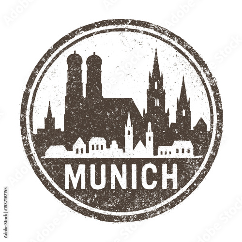 eroded imprint stamp of munich city skyline silhouette