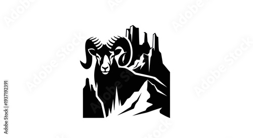 Ram silhouette against mountain background