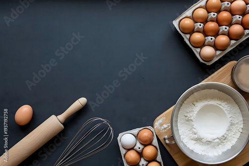 Obraz na płótnie Baking Setup on Dark Surface with Blank Space