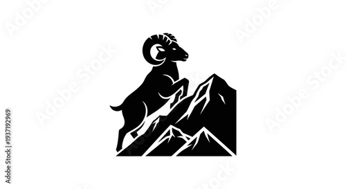 Ram silhouette on rocky mountain peaks