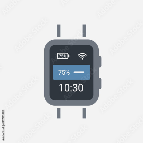 Smartwatch screen showing battery level at 75%, Wi-Fi signal, and current time, illustrating device status and connectivity.