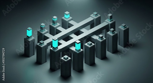 Abstract Digital Sculpture Futuristic Geometric Structure Blue Light