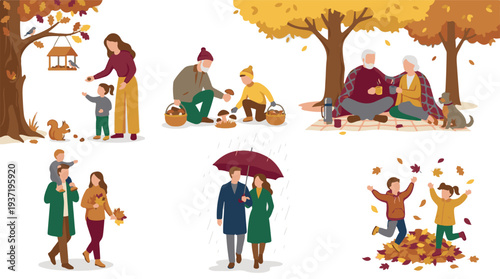 Autumn Family Activities: People Enjoying Fall Nature and Outdoors