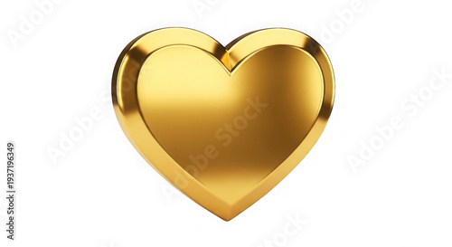Golden heart shape symbol icon love heart shiny metal heart transparent background