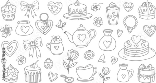 Whimsical tea party illustrations and icons collection
