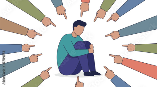 Depiction of a person experiencing blame, social criticism, and bullying.