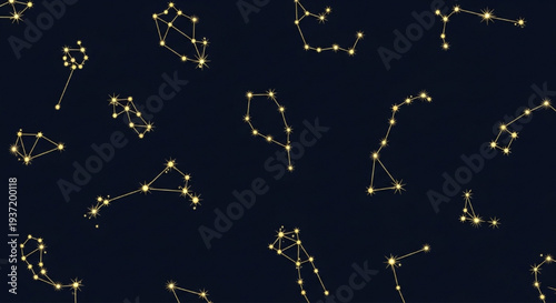 Gold Constellations Pattern Stars Zodiac Astronomy Dark Blue Night Sky Background