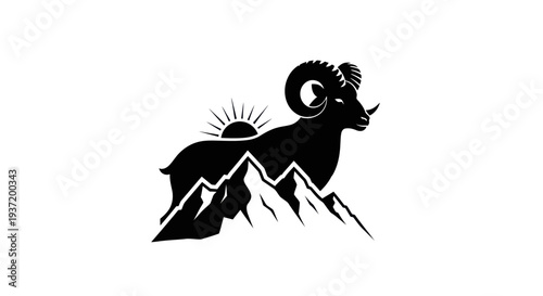 Silhouette of a ram above mountain range