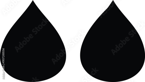 Two black teardrop shapes on white background drops