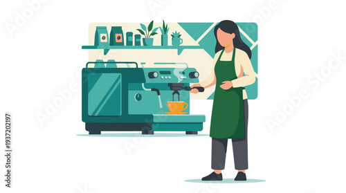 Woman barista making coffee with an espresso machine in a cafe