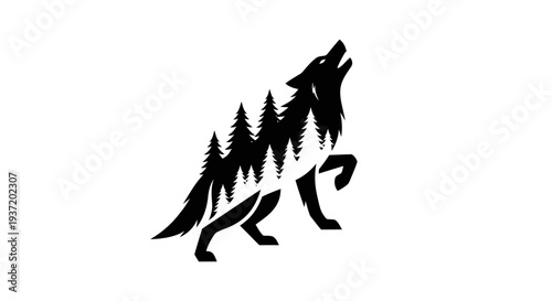Silhouette wolf howling in forest