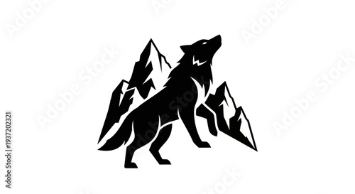 Silhouette wolf howling mountain background