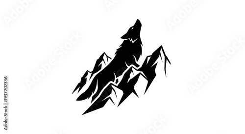Silhouette wolf howling mountain peak