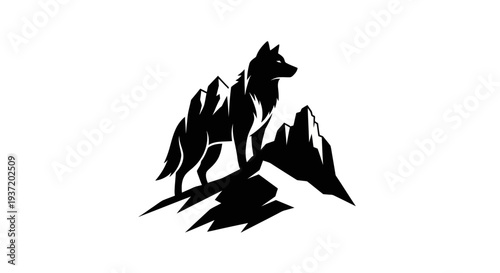 Silhouette wolf on mountain peaks