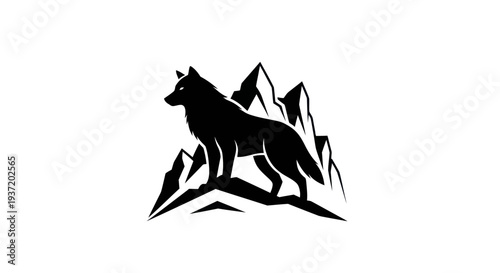 Silhouette wolf on mountains symbol
