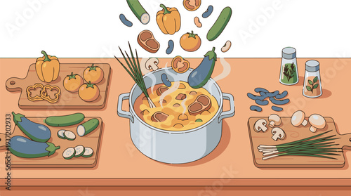 Preparing a delicious and healthy stew with various fresh ingredients