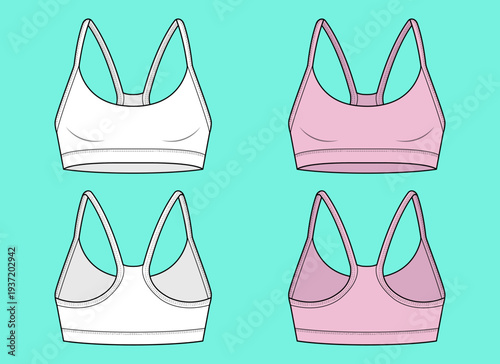 Women's Dual-Tone Racerback Performance Activewear Sports Bra Fashion Flat Sketch Template